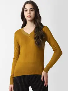 Van Heusen Woman Ribbed V-Neck Long Sleeves Pullover