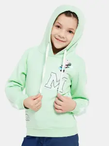 METTLE Girls Typography Printed Hooded Fleece Pullover Sweatshirt