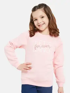 METTLE Girls Typography Printed Fleece Pullover Sweatshirt