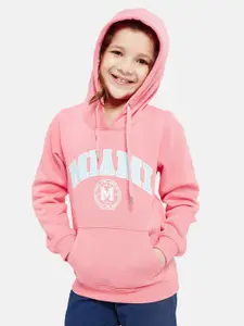 METTLE Girls Typography Printed Hooded Fleece Sweatshirt