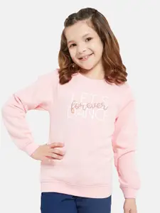 METTLE Girls Typography Printed Fleece Pullover Sweatshirt