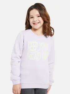 METTLE Girls Typography Printed Fleece Pullover Sweatshirt