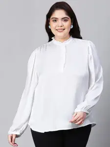 Oxolloxo Plus Size Gathered Mandarin Collar Shirt Style Top