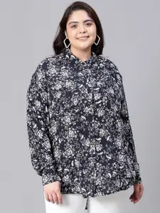 Oxolloxo Plus Size Floral Printed Relaxed Casual Shirt