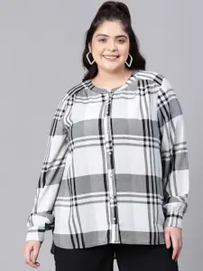 Oxolloxo Plus Size Relaxed Fit Windowpane Checked Mandarin Collar Casual Shirt