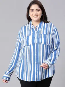 Oxolloxo Plus Size Relaxed Fit Vertical Striped Casual Shirt