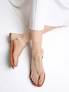 Shoetopia Embellished T-Strap Flats With Backstrap
