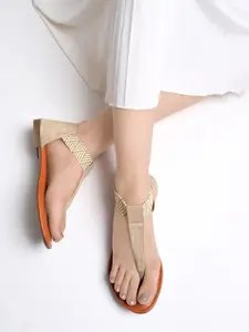 Shoetopia Embellished T-Strap Flats With Backstrap