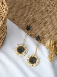 TEEJH Gold-Plated Stone-Studded Drop Earrings