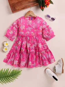 YK Girls Floral Printed Fit & Flare Dress