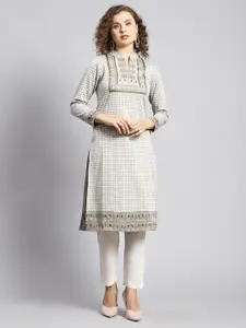 Monte Carlo Checked Wool Mandarin Collar Thread Work Kurta