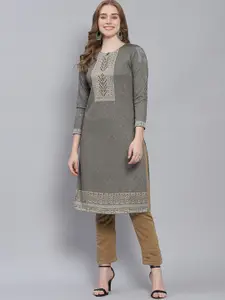 Monte Carlo Geometric Printed Wool Thread Work Kurta