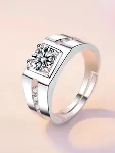 KARISHMA KREATIONS Men Silver-Plated Stainless Steel AD-Stone Studded Finger Ring