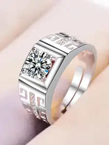 KARISHMA KREATIONS Men Silver-Plated Stainless Steel AD-Stone Studded Finger Ring