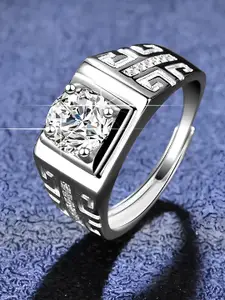 KARISHMA KREATIONS Men Silver-Plated Stainless Steel AD-Stone Studded Finger Ring