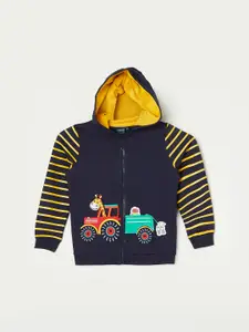 Juniors by Lifestyle Infant Boys Striped Hooded Pure Cotton Front-Open Sweatshirt
