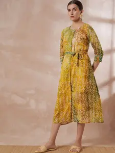 all about you Yellow Ethnic Motifs Printed Cotton A-Line Midi Dress