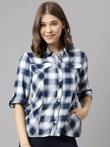 Latin Quarters Checked Roll-Up Sleeves Shirt Style Top
