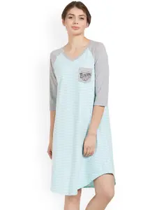 Soie Blue & Grey Striped Nightdress NT-74MINT