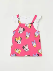Juniors by Lifestyle Girls Minnie & Daisy Printed Pure Cotton Pinafore Dress With T- Shirt