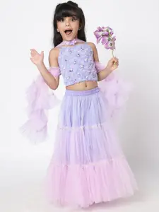 LIL DRAMA Girls Embroidered Ready to Wear Lehenga & Blouse With Dupatta