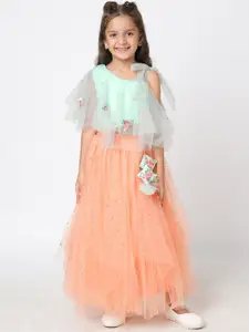 LIL DRAMA Girls Embroidered Sequinned Ready to Wear Lehenga & Blouse