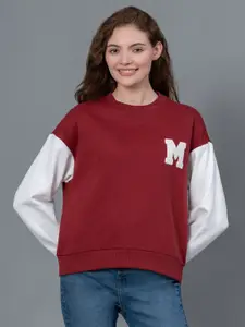Red Tape Drop Shoulder Sleeves Cotton Poly Fleece Pullover Sweatshirt