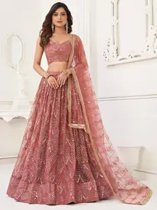 FABPIXEL Embroidered Sequinned Semi-Stitched Lehenga & Unstitched Blouse With Dupatta