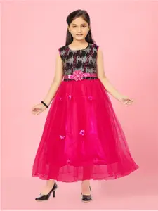 Aarika Girls Embellished Sleeveless Net Fit & Flare Midi Dress