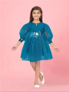 Aarika Embellished Puff Sleeves Fit & Flare Dress