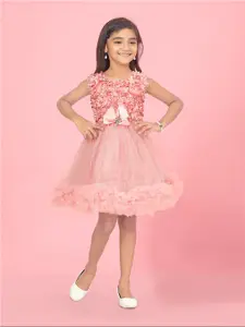 Aarika Girls Floral Self Design Ruffles Applique Fit & Flare Dress