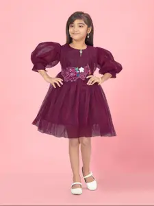 Aarika Embellished Puff Sleeves Bow Detail Mini Fit & Flare Dress