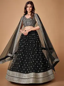 FABPIXEL Embroidered Sequinned Semi-Stitched Lehenga & Unstitched Blouse With Dupatta