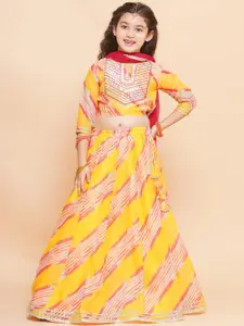 Bitiya by Bhama Girls Striped Mirror Work Ready to Wear Lehenga & Blouse With Dupatta