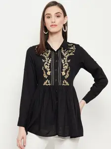 BAESD Floral Embroidered Gathered Shirt Style Top