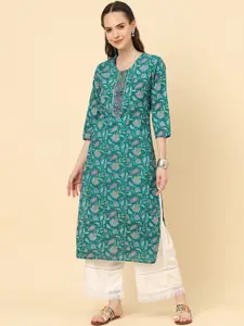 Varanga Floral Printed Mirror Work Gotta Patti Detail Kurta