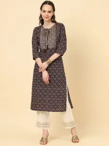 Varanga Ethnic Motifs Printed Gotta Patti Pure Cotton Straight Kurta