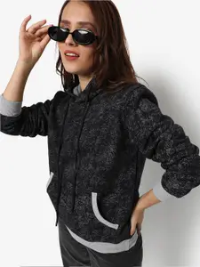 Campus Sutra Printed Cotton Hooded Sweatshirt