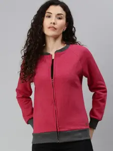Campus Sutra Round Neck Front Open Sweatshirt