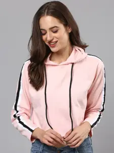 Campus Sutra Hooded Crop Cotton Sweatshirt