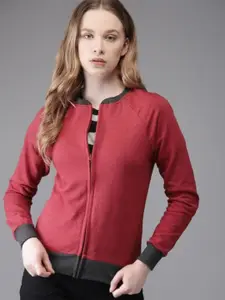 Campus Sutra Round Neck Front Open Cotton Sweatshirt