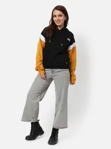 Campus Sutra Colourblocked Cotton Hooded Pullover Sweatshirt