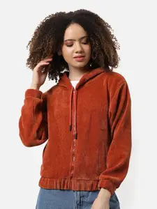 Campus Sutra Hooded Cotton Front Open Sweatshirt
