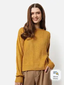 Campus Sutra Self Design Cable Knit Woollen Pullover
