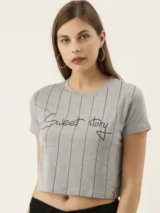 Campus Sutra Typography Printed Cotton Crop T-Shirt