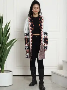 NoBarr Geometric Printed Longline Open Front Shrug
