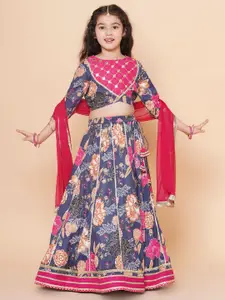 Bitiya by Bhama Girls Printed Mirror Work Ready to Wear Lehenga & Blouse With Dupatta