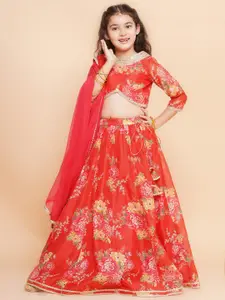 Bitiya by Bhama Girls Floral Printed Sequined Ready to Wear Lehenga & Blouse With Dupatta