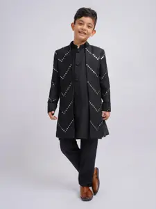 VASTRAMAY Boys Mirror Work Sherwani Over Kurta Pyjama