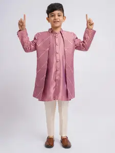 VASTRAMAY Boys Mirror Work Sherwani Over Kurta Pyjama